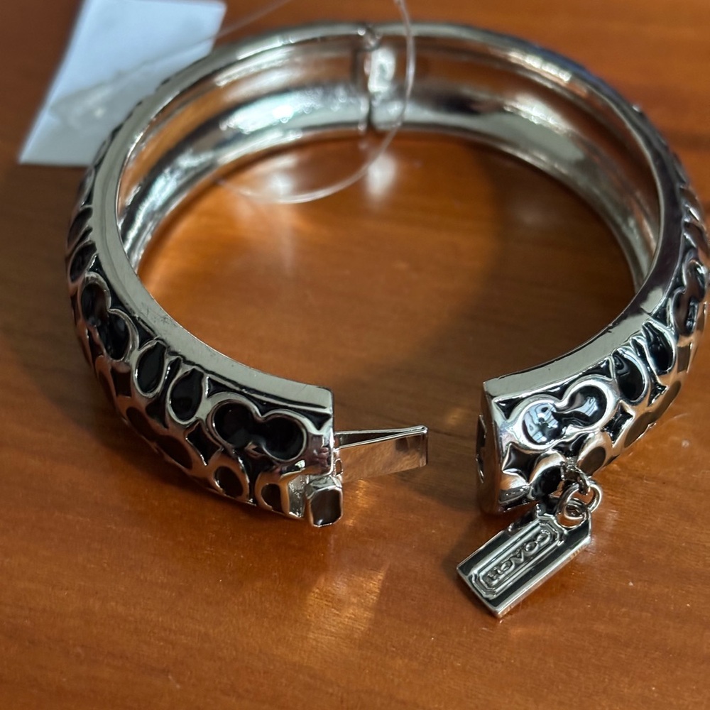 Coach Signature Silver and Black Intricate Bangle - Picture 5 of 6